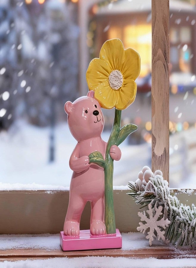 DiliComing Cute Bear Figurines Home Decor - 8 Inch Pink Small Resin Bear Statues for Home Decor Office Desktop Shelf Living Room Decoration Handmade Womens Gift - Image 1